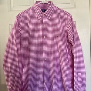 Ralph Lauren Long Sleeve Button Down Pink & White Checked Adult size medium